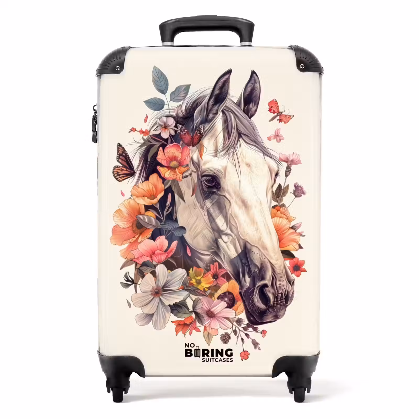 Valise - Tête de cheval blanc entourée de fleurs et de papillons — 1