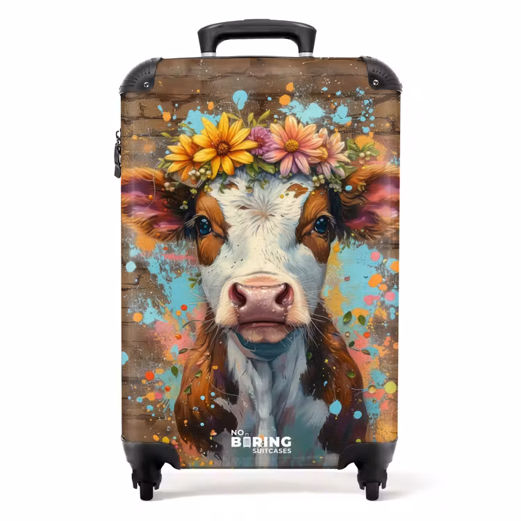 Valise - Vache graffiti avec fleurs colorées — 1