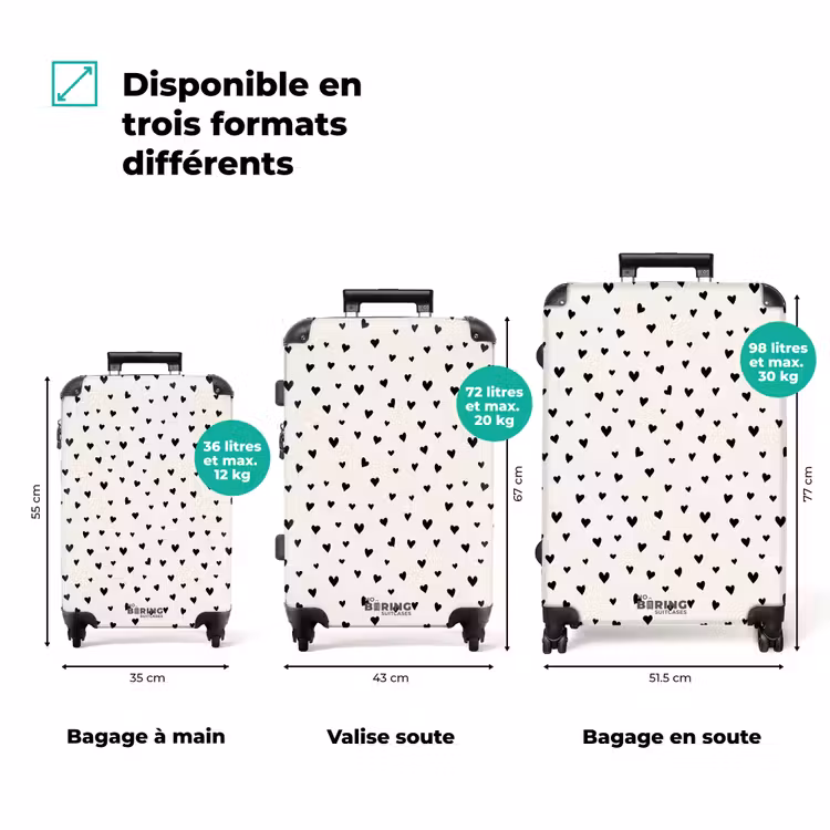 Valise - Coeurs de la Saint-Valentin à motifs dispersés noir — 3