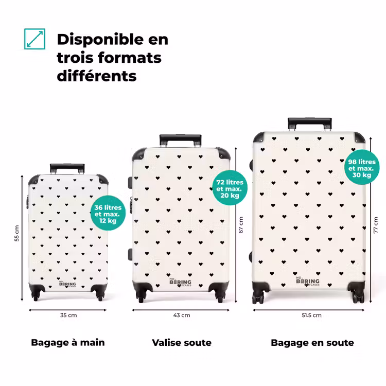 Valise - Cœurs de la Saint-Valentin motif de rangées noir — 3