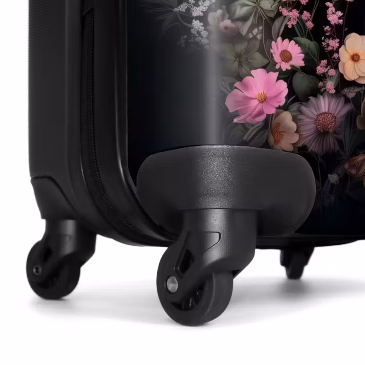 Valise - Cheval noir avec une crête blanche et des fleurs colorées — 7
