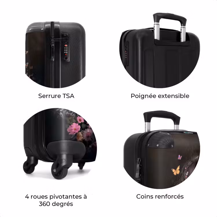 Valise - Cheval noir avec une crête blanche et des fleurs colorées — 8
