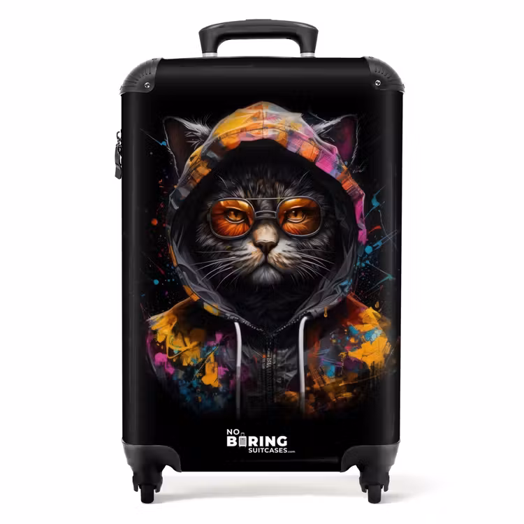 Valise -  Chat avec gilet coloré et lunettes orange — 1