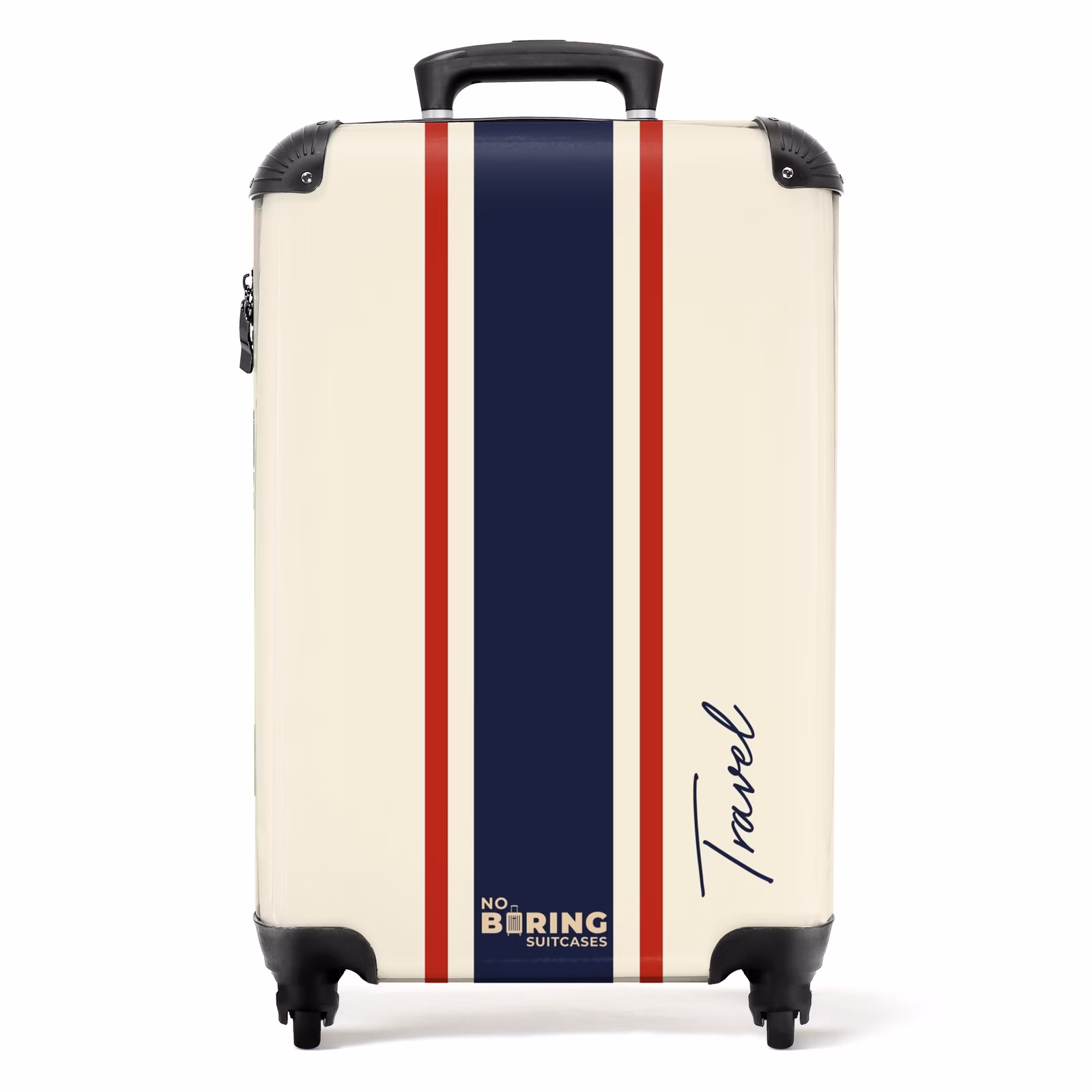 Valise - Fond crème avec bande centrale tricolore et texte Travel — 1