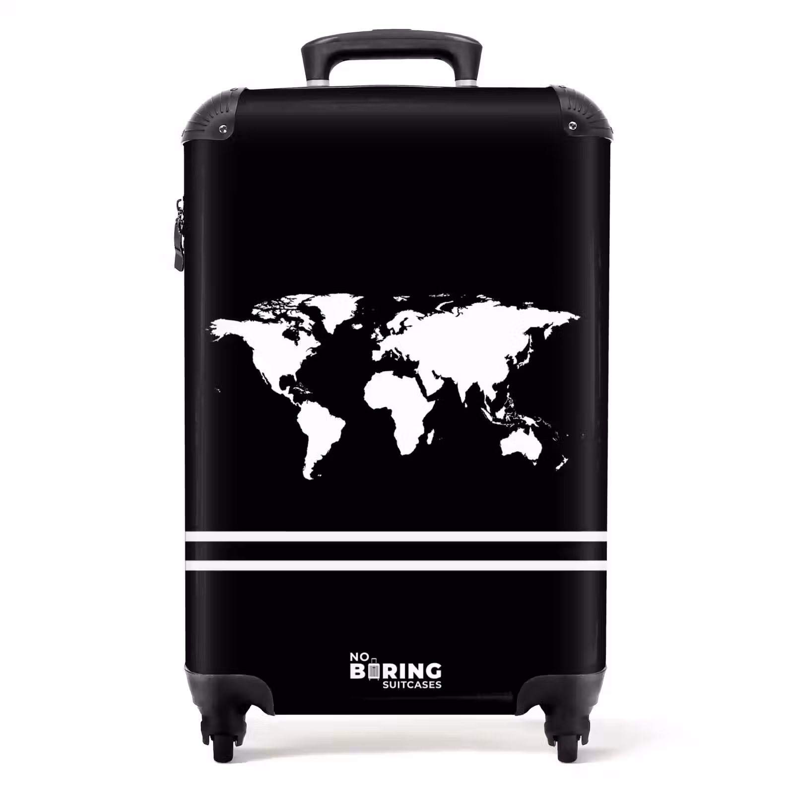 Valise - Fond noir avec carte du monde blanche et double bande en bas — 1