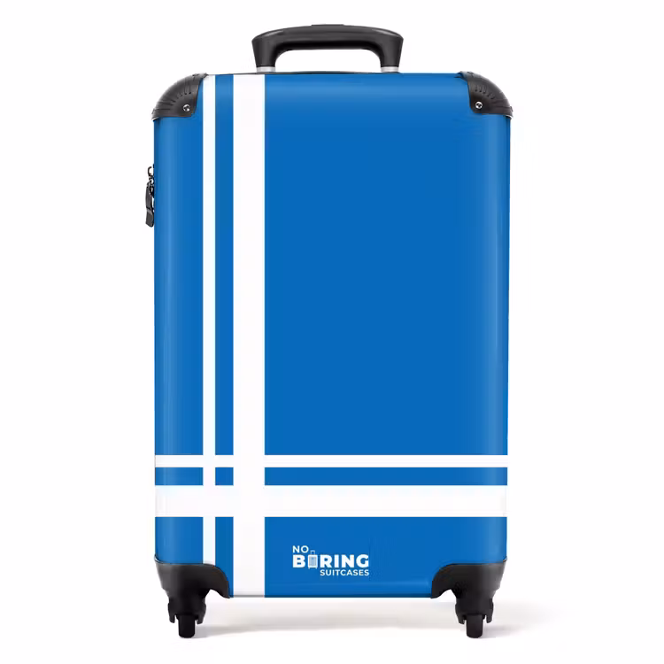 Valise - Fond bleu vif avec motif d'angle blanc en bas à gauche — 1