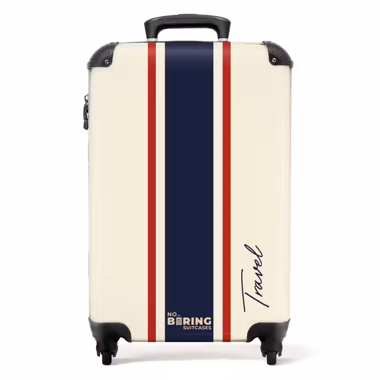 Valise - Fond crème avec bande centrale tricolore et texte Travel — 1