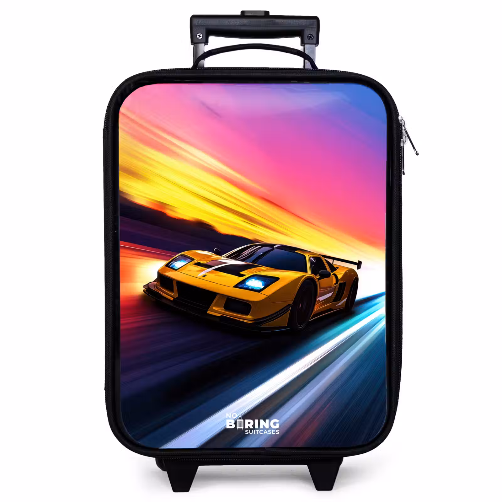Valise enfant - Noir - Voiture de course jaune au coucher du soleil — 1