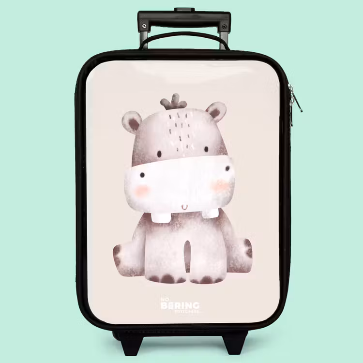 Valise enfant - Noir - Illustration d'un hippopotame sur fond beige — 3