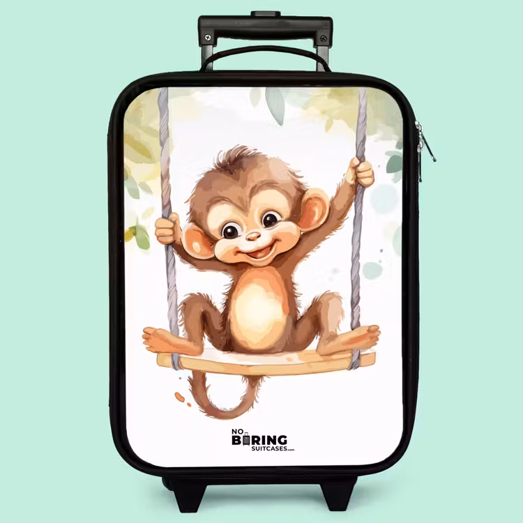 Valise enfant - Noir - Illustration d'un singe joyeux sur une balançoire — 3