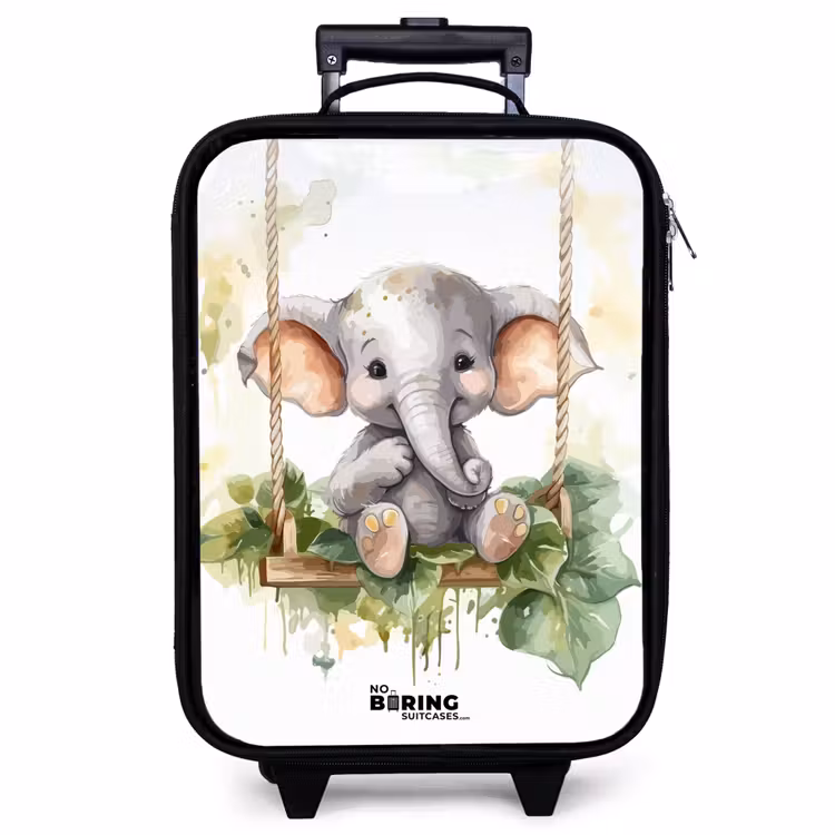 Valise enfant - Noir - Jeune éléphant sur une balançoire dessin à l'aquarelle — 1
