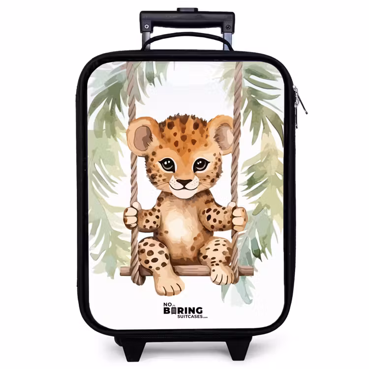 Valise enfant - Noir - Léopard sur une balançoire illustration aquarelle — 1