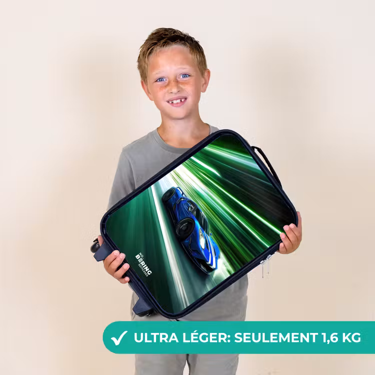 Valise enfant - Noir - Voiture de course bleue avec des rayures dans un tunnel vert — 2