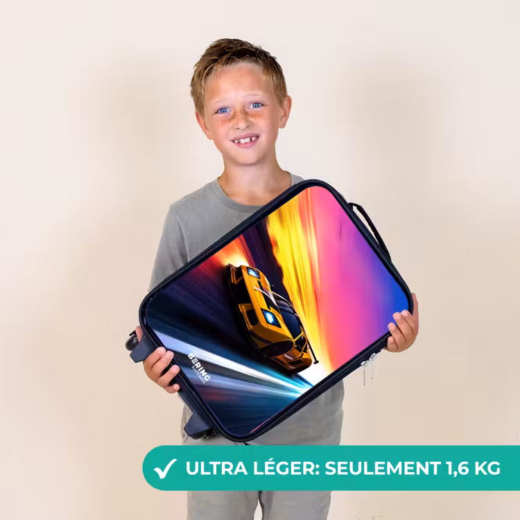 Valise enfant - Noir - Voiture de course jaune au coucher du soleil — 2