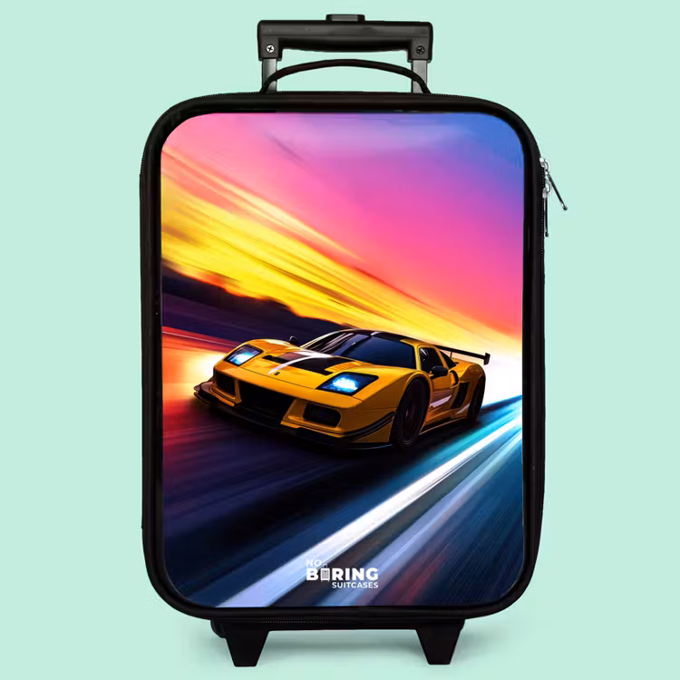 Valise enfant - Noir - Voiture de course jaune au coucher du soleil — 3