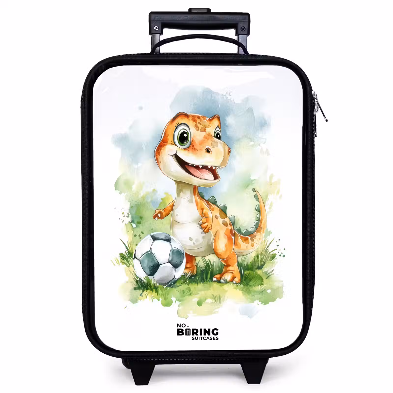 Valise enfant - Noir - Dino avec un ballon de football dans un champ coloré — 1