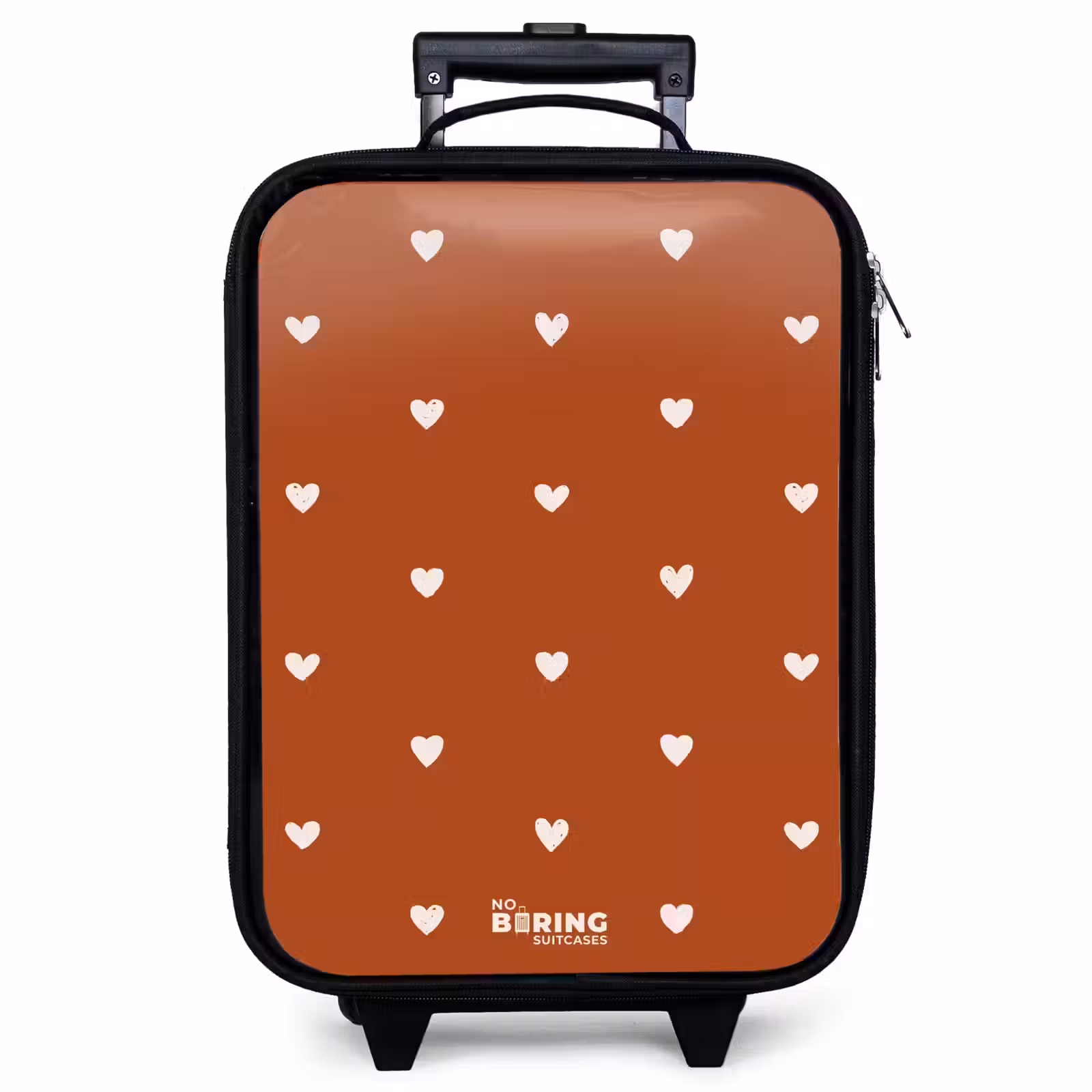 Valise enfant - Noir - Motif de cœur blanc sur fond orange-brun — 1