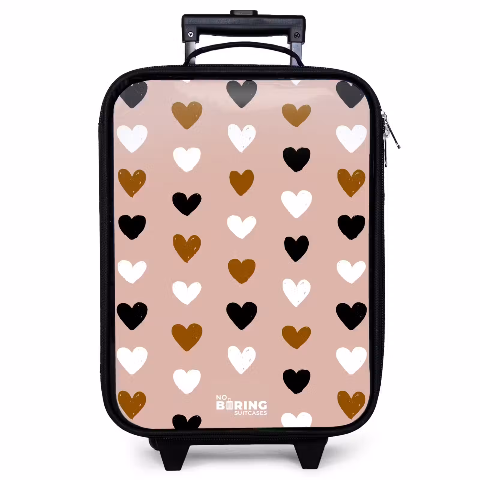 Valise enfant - Noir - Motif de cœur noir, blanc et marron sur fond de rose ancienne — 1