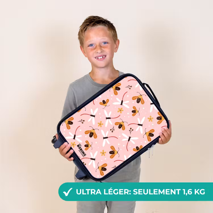 Valise enfant - Noir - Coccinelles et libellules sur fond rose — 2