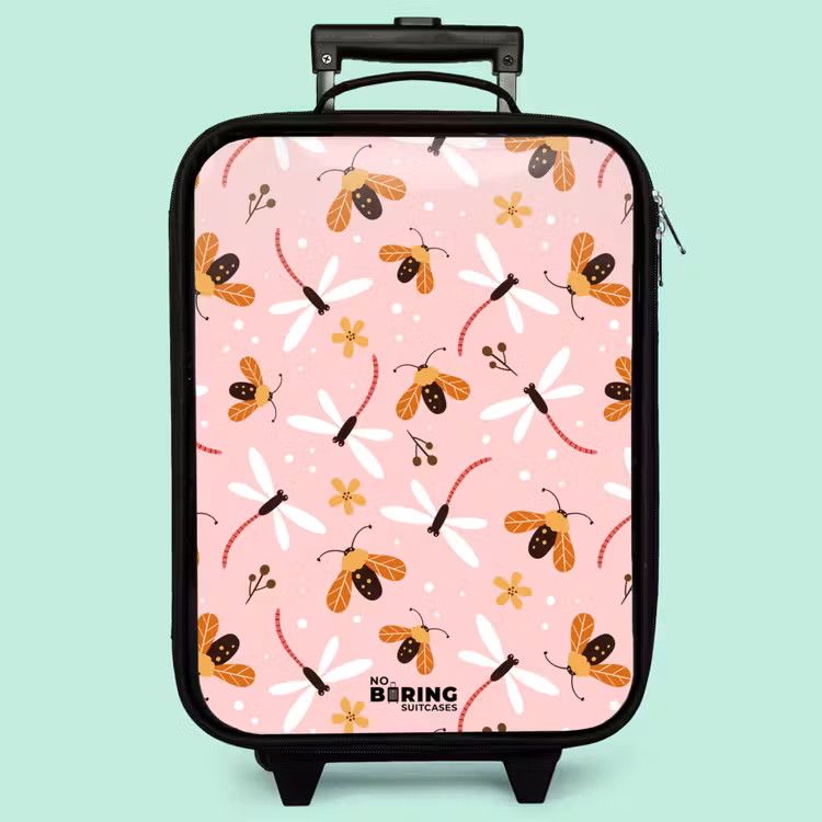 Valise enfant - Noir - Coccinelles et libellules sur fond rose — 3