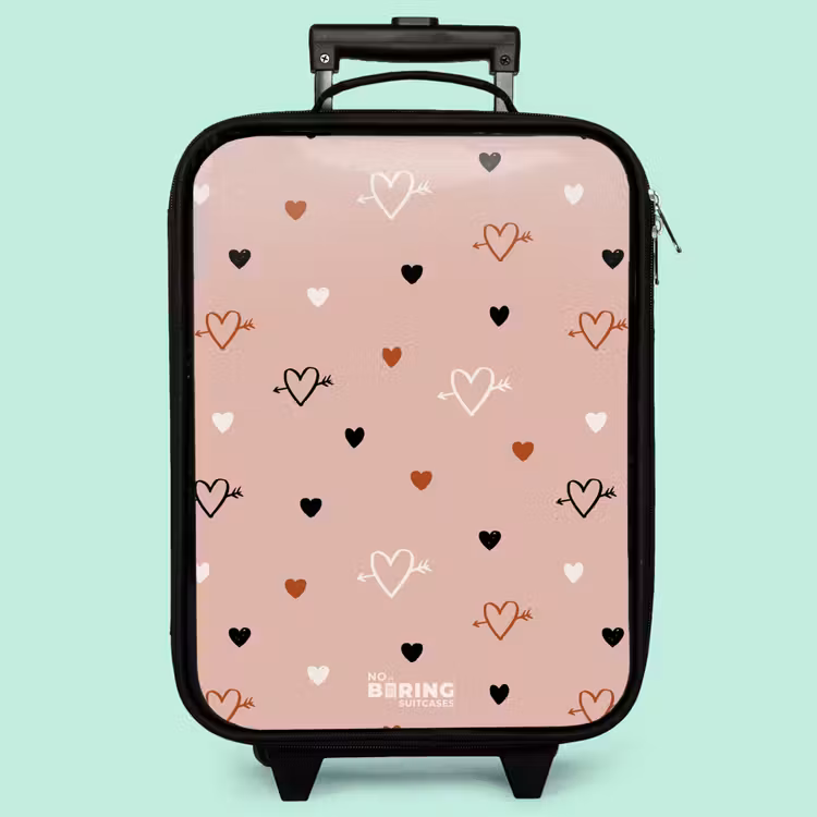 Valise enfant - Noir - Cœurs avec flèches en noir, blanc et rose — 3