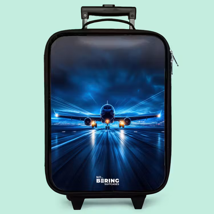 Valise enfant - Noir - Décollage d'un avion dans un paysage nocturne futuriste — 3