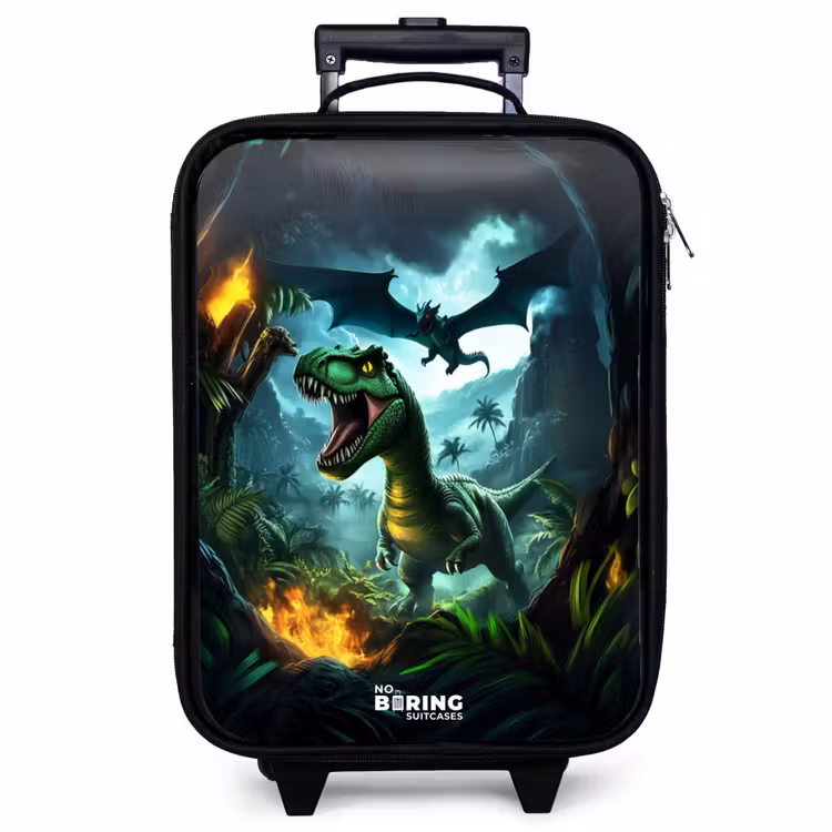Valise enfant - Noir - Dinosaure et dragon dans une vallée brûlante — 1
