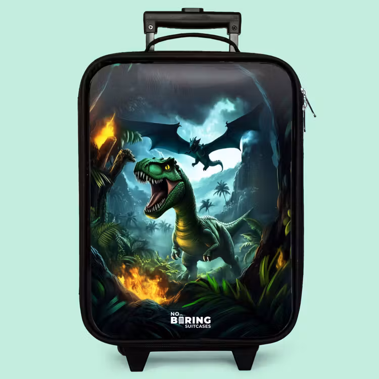 Valise enfant - Noir - Dinosaure et dragon dans une vallée brûlante — 3
