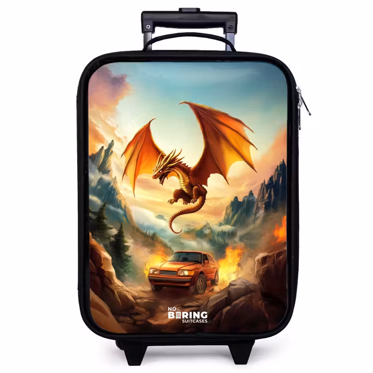 Valise enfant - Noir - Dragon volant sur une route de montagne enflammée — 1