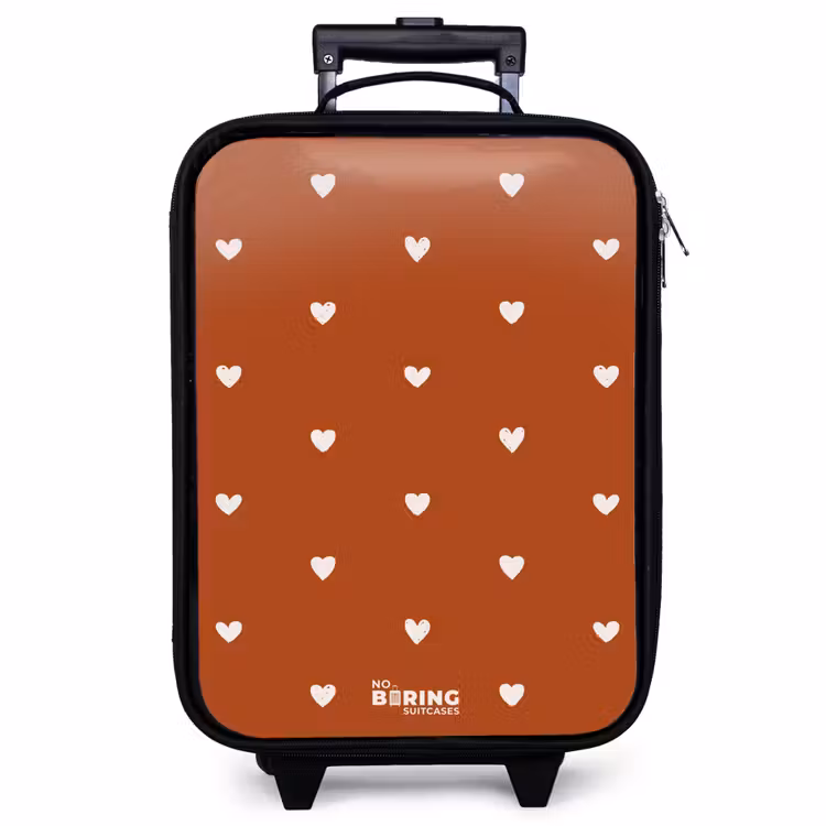 Valise enfant - Noir - Motif de cœur blanc sur fond orange-brun — 1