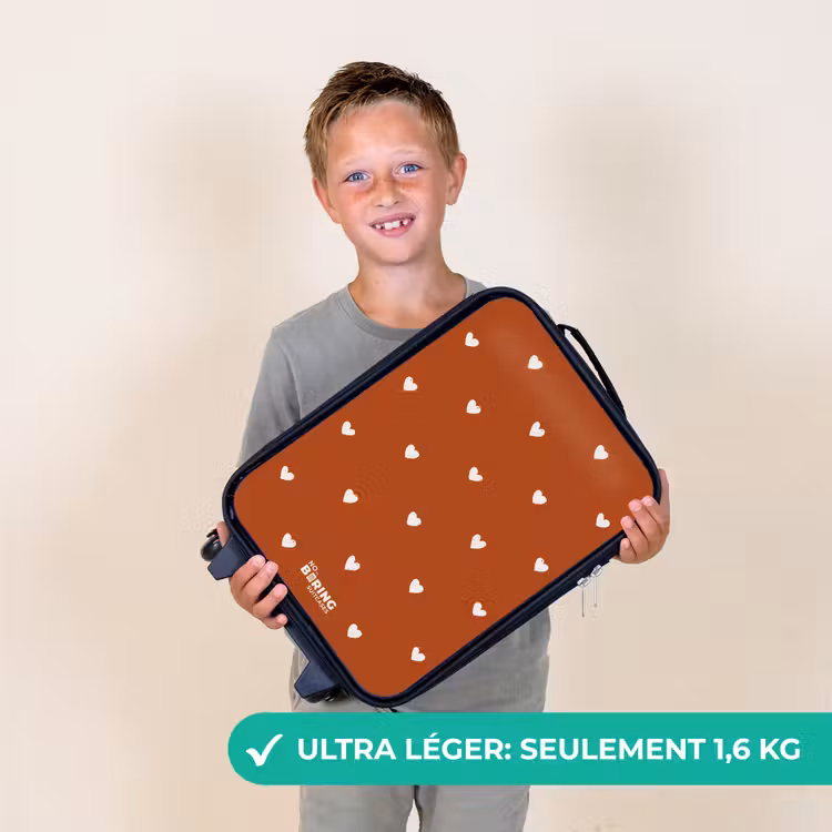 Valise enfant - Noir - Motif de cœur blanc sur fond orange-brun — 2