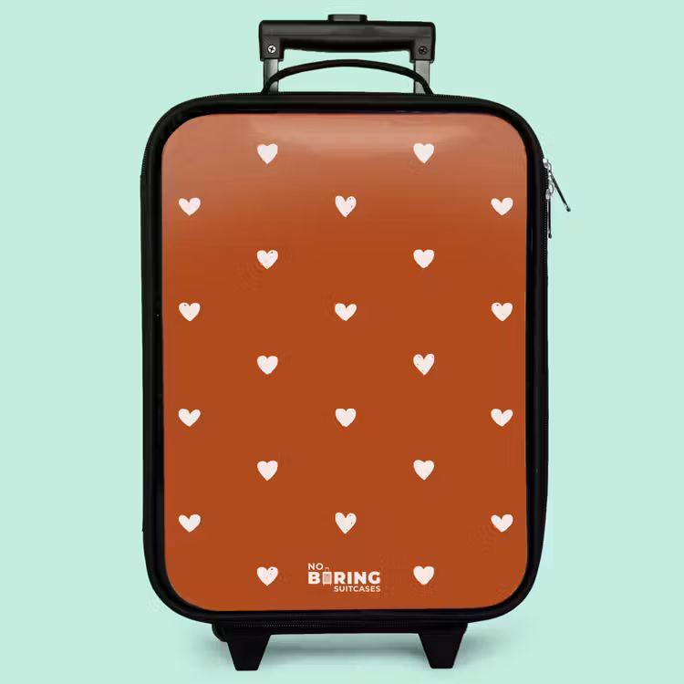 Valise enfant - Noir - Motif de cœur blanc sur fond orange-brun — 3
