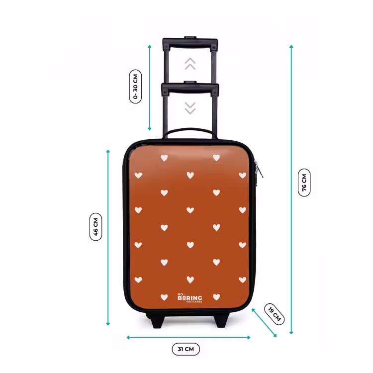 Valise enfant - Noir - Motif de cœur blanc sur fond orange-brun — 7