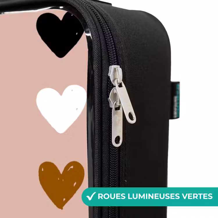 Valise enfant - Noir - Motif de cœur noir, blanc et marron sur fond de rose ancienne — 6