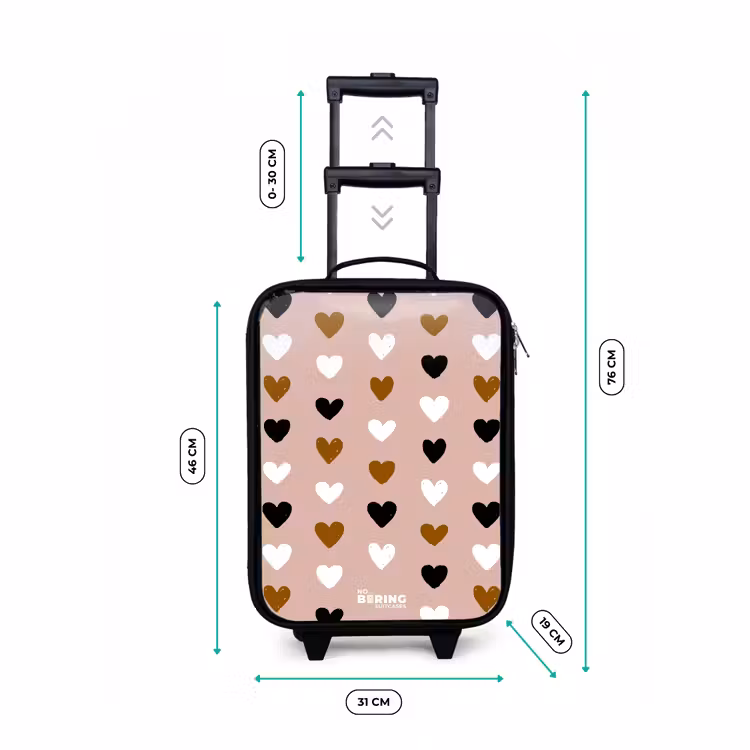 Valise enfant - Noir - Motif de cœur noir, blanc et marron sur fond de rose ancienne — 7
