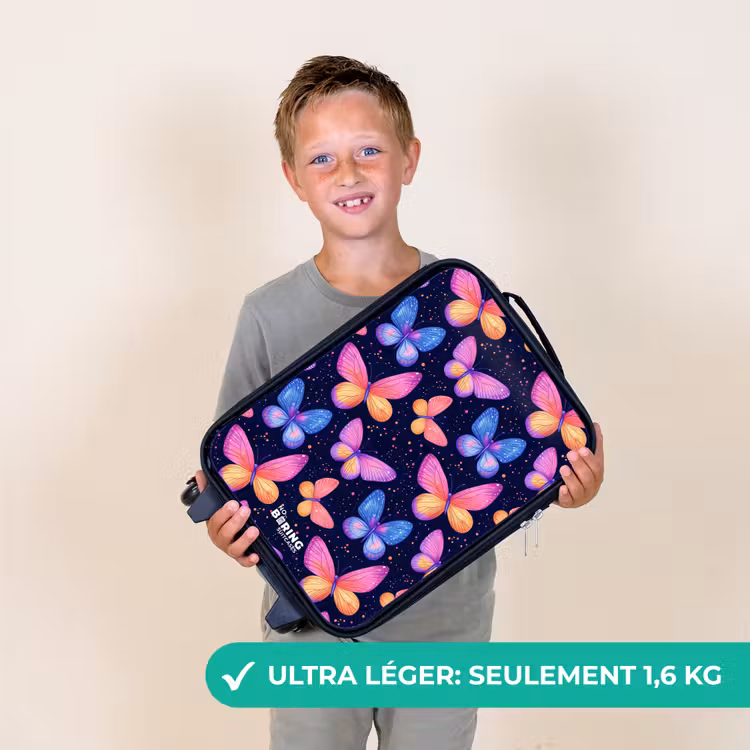 Valise enfant - Noir - Papillons colorés en rose et bleu — 2