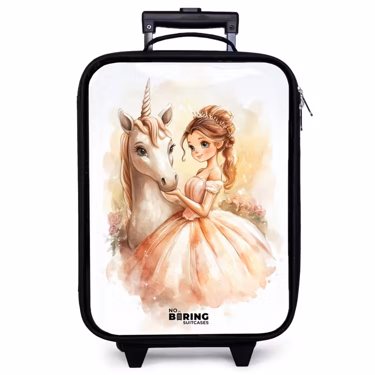 Valise enfant - Noir - Princesse en robe avec licorne blanche — 1