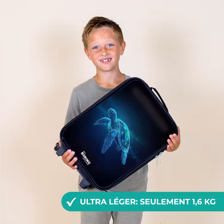 Valise enfant - Noir - Tortue lumineuse dans l'océan numérique — 2