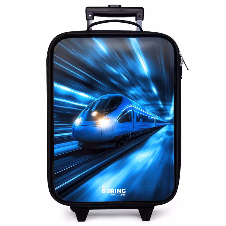Valise enfant - Noir - Un train ultrarapide dans un tunnel bleu fluo — 1