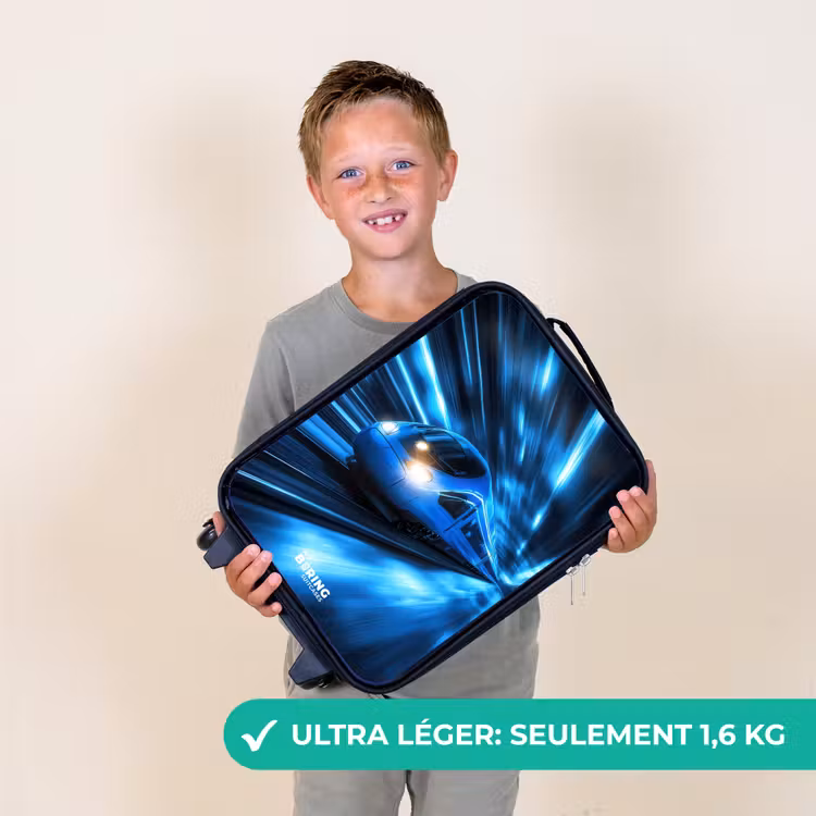 Valise enfant - Noir - Un train ultrarapide dans un tunnel bleu fluo — 2