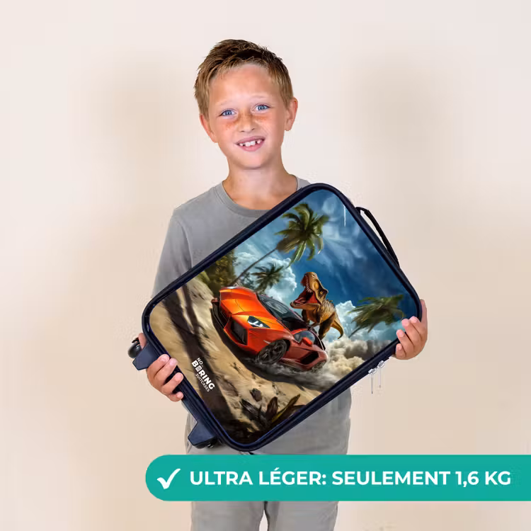 Valise enfant - Noir - Voiture de sport rouge avec dino sur une plage tropicale — 2