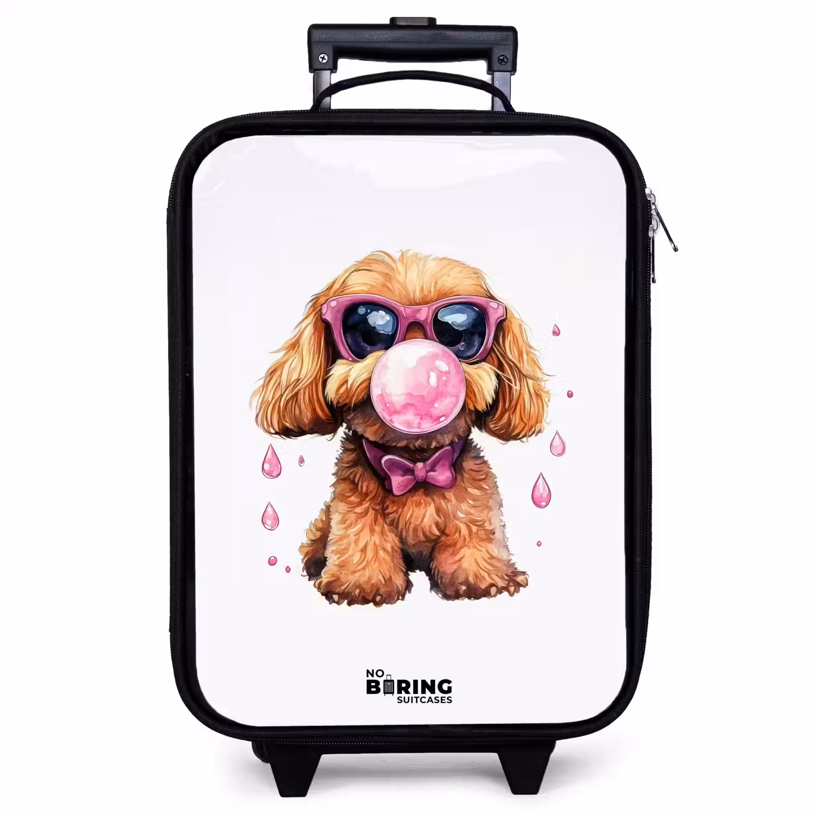 Valise enfant - Noir - Chien brun avec lunettes roses et boule de gomme — 1