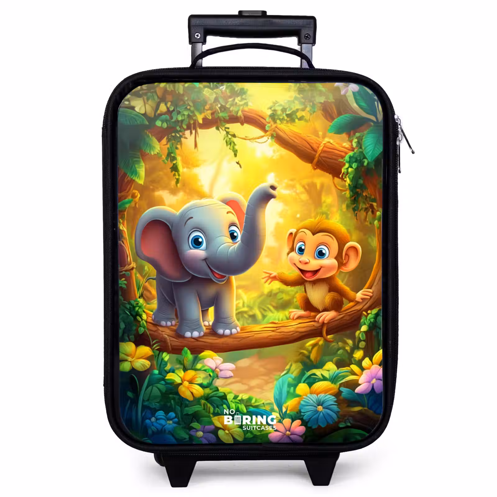 Valise enfant - Noir - Éléphant et singe dans une jungle colorée — 1