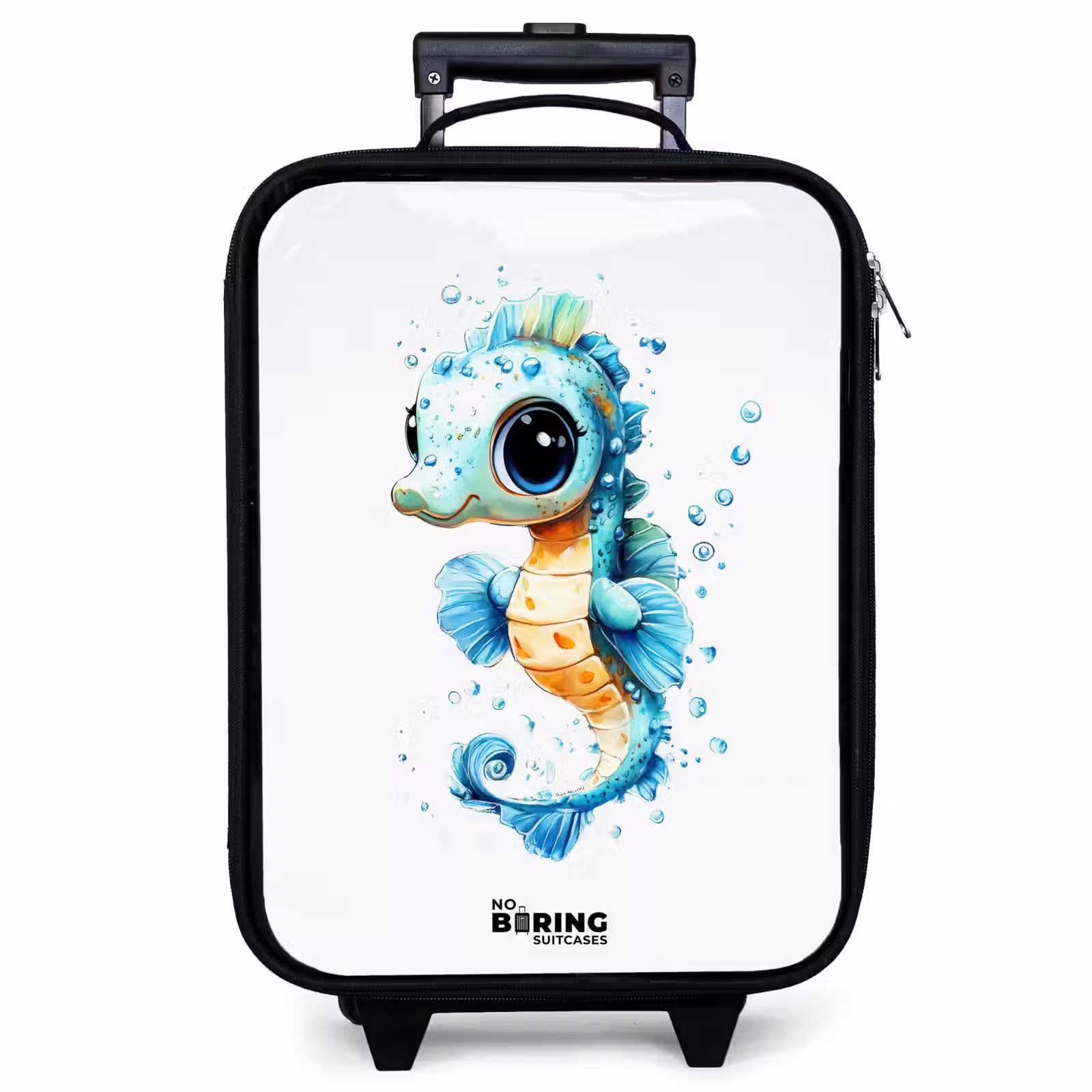 Valise enfant - Noir - Hippocampe bleu avec de grands yeux et des bulles — 1