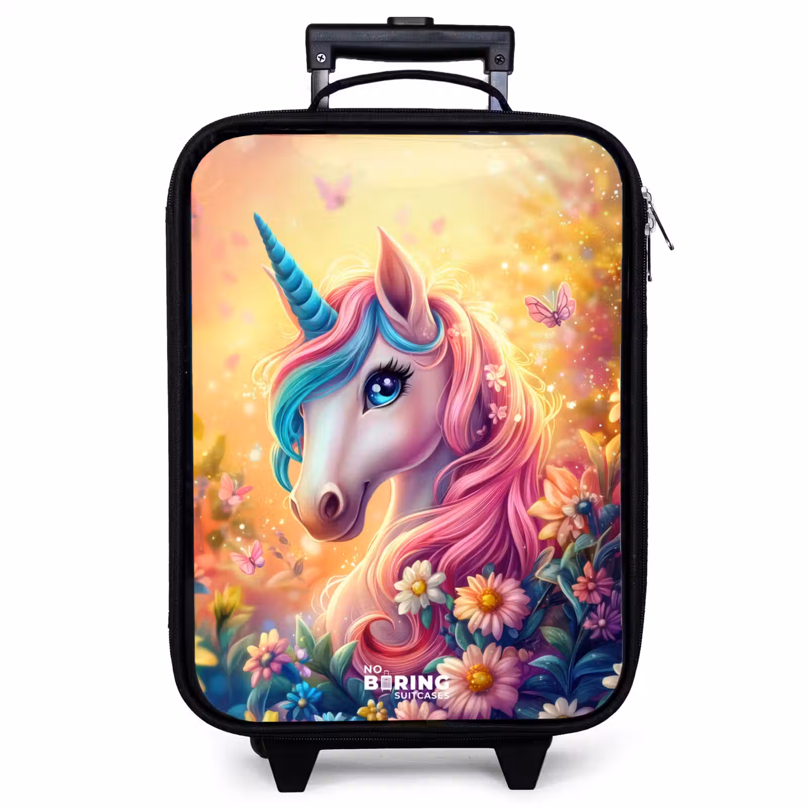 Valise enfant - Noir - Licorne avec fleurs colorées — 1