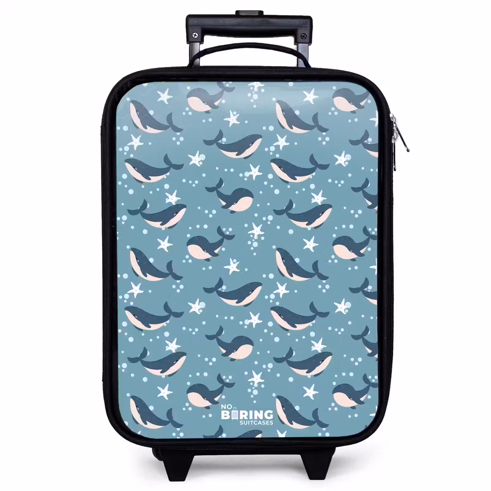 Valise enfant - Noir - Motif de baleine bleu foncé avec étoile de mer — 1