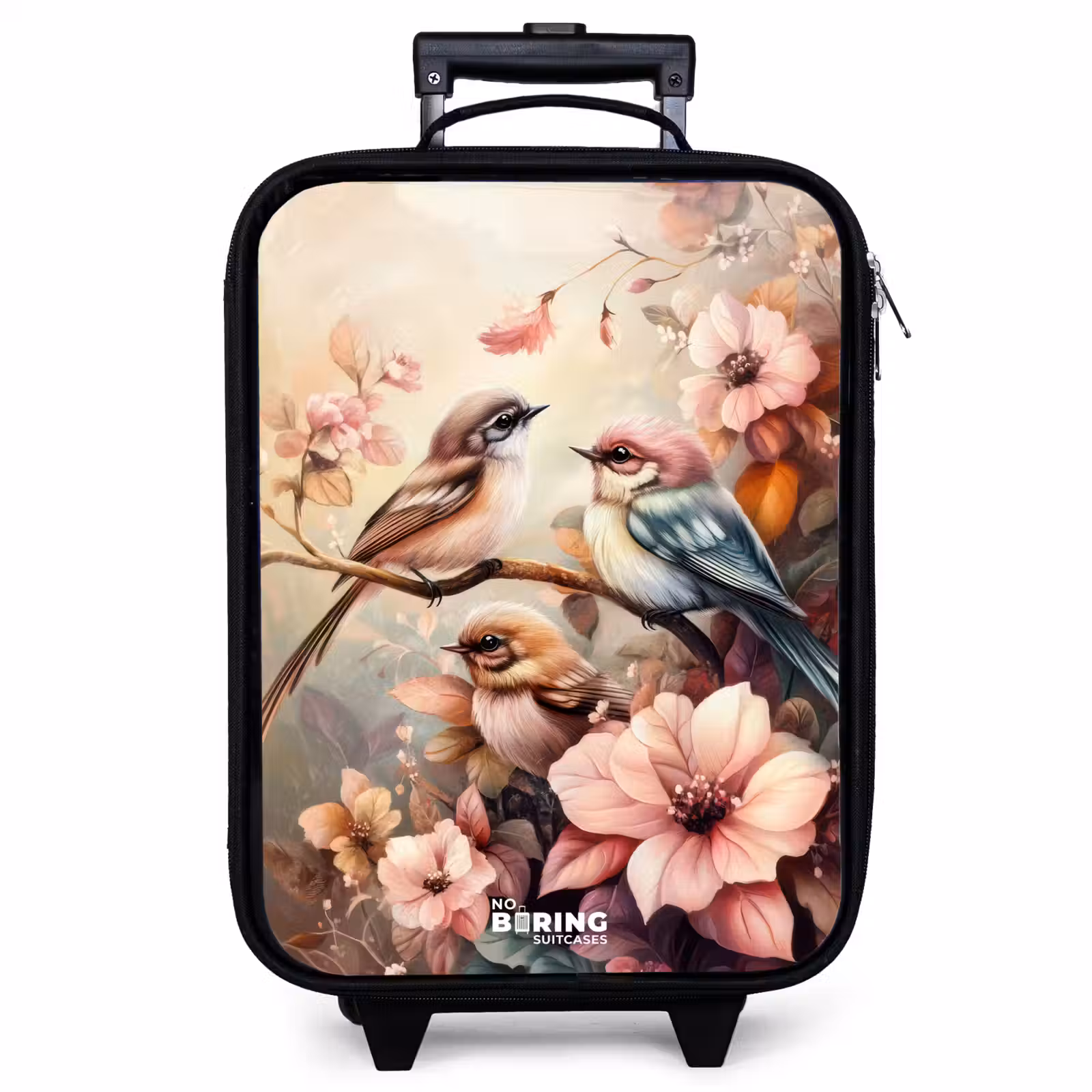 Valise enfant - Noir - Oiseaux aux fleurs roses — 1