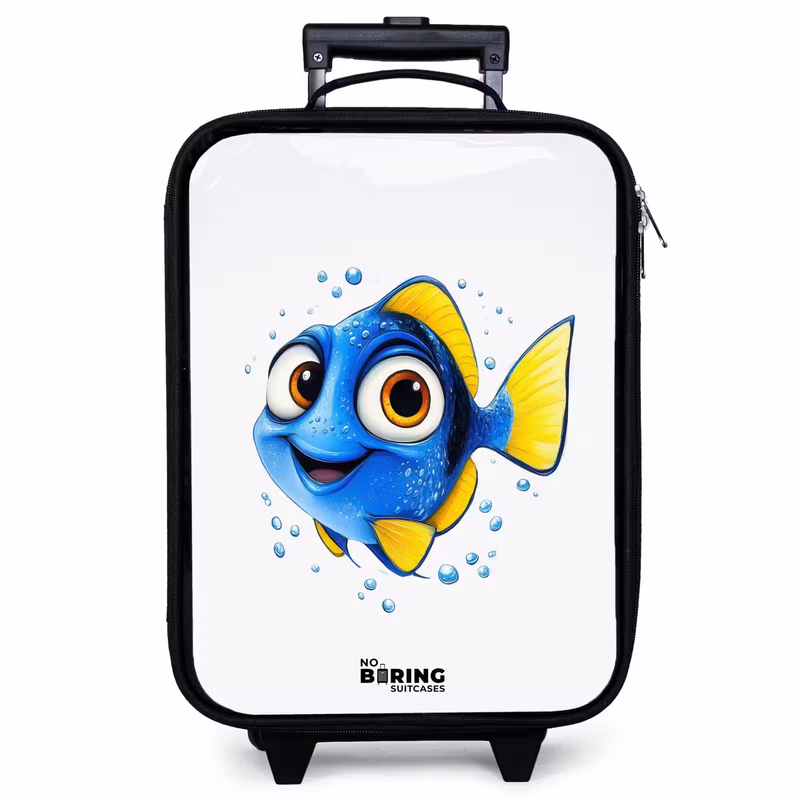 Valise enfant - Noir - Poisson bleu avec nageoires jaunes et regard joyeux — 1