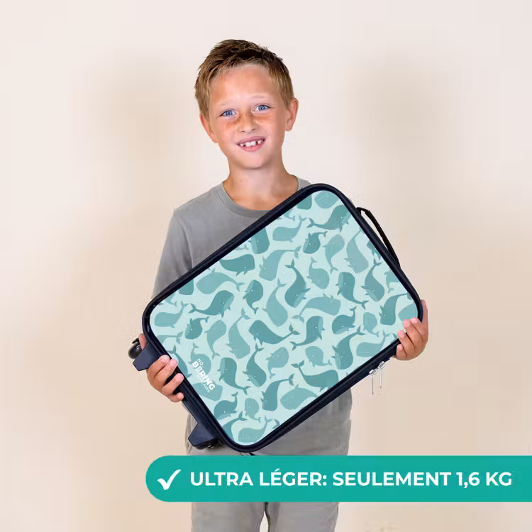 Valise enfant - Noir - Baleines stylisées dans des tons de vert de mer — 2