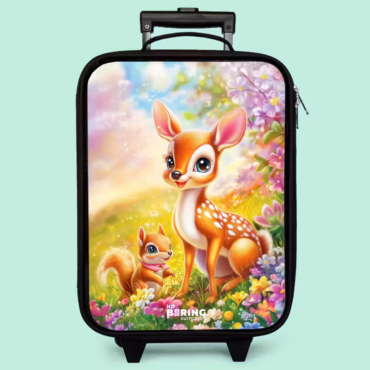Valise enfant - Noir - Cerf et écureuil dans un champ de fleurs coloré — 3